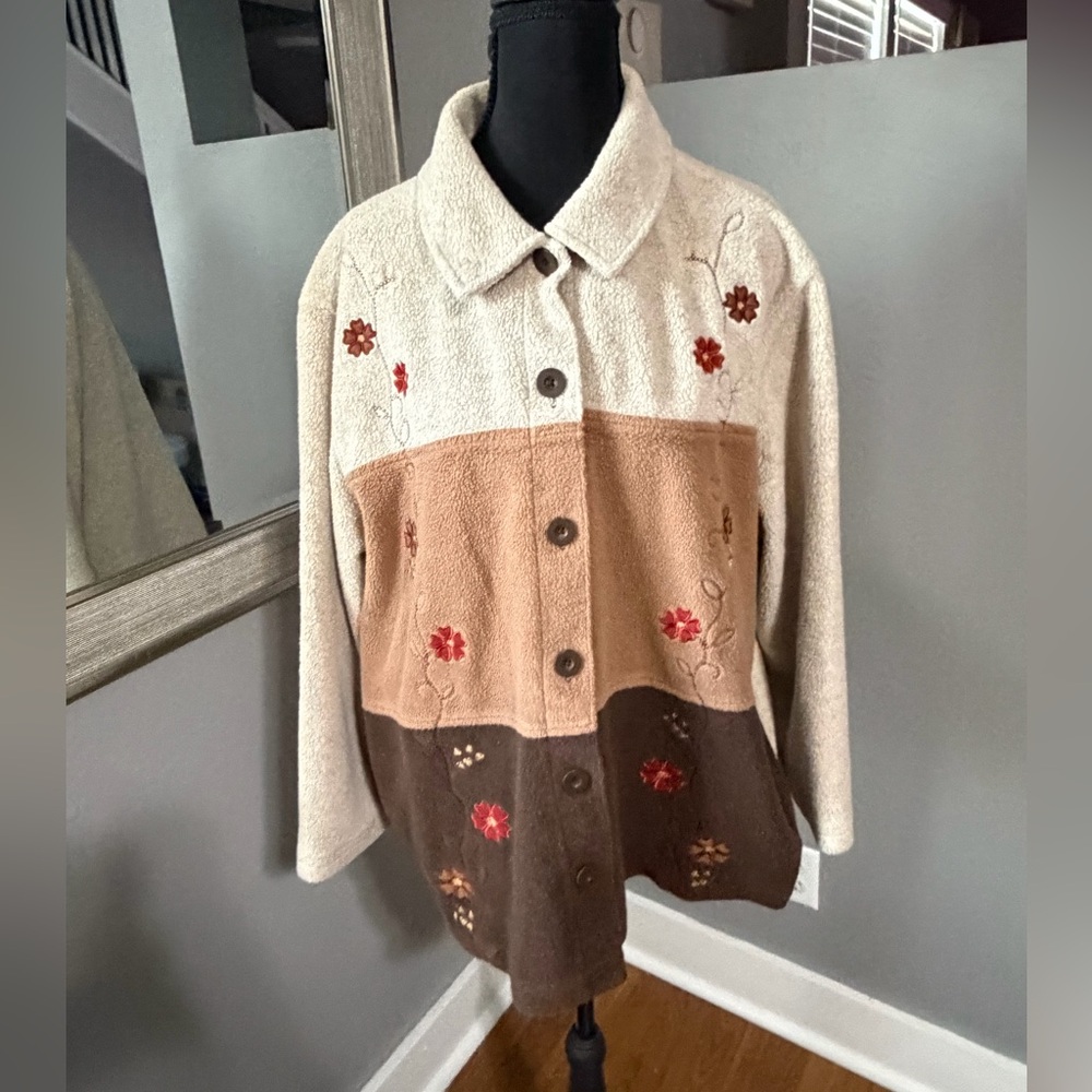 Vtg Classic Elements Fall Floral Embroidered Flee… - image 1